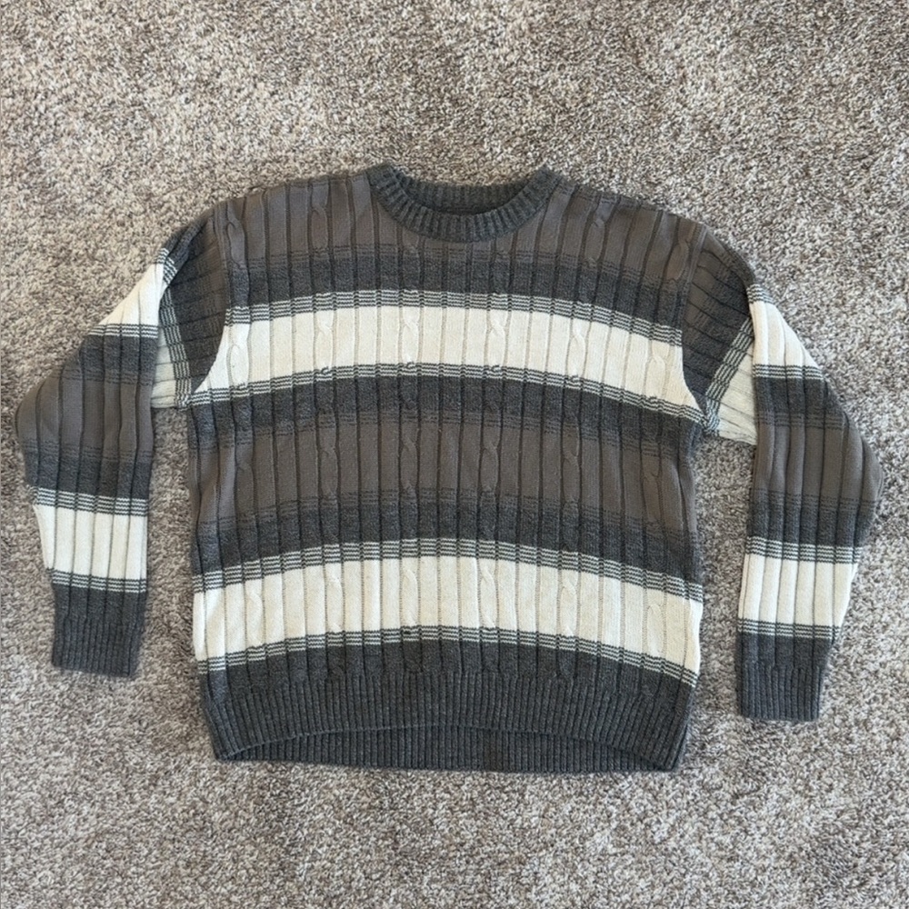 Gray and Cream Striped‎ Men's Sweater